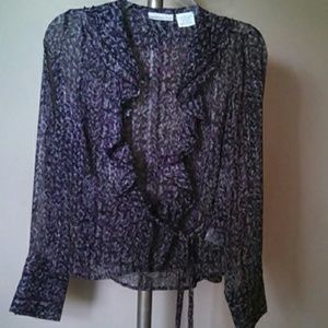 Vintage Worthington Sheer Ruffle Long Sleeve Top